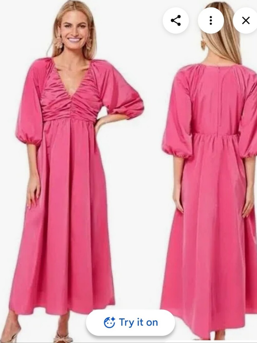 Hyacinth House Fuschia Gia Puff Sleeve Formal Maxi Dress Size M NWT